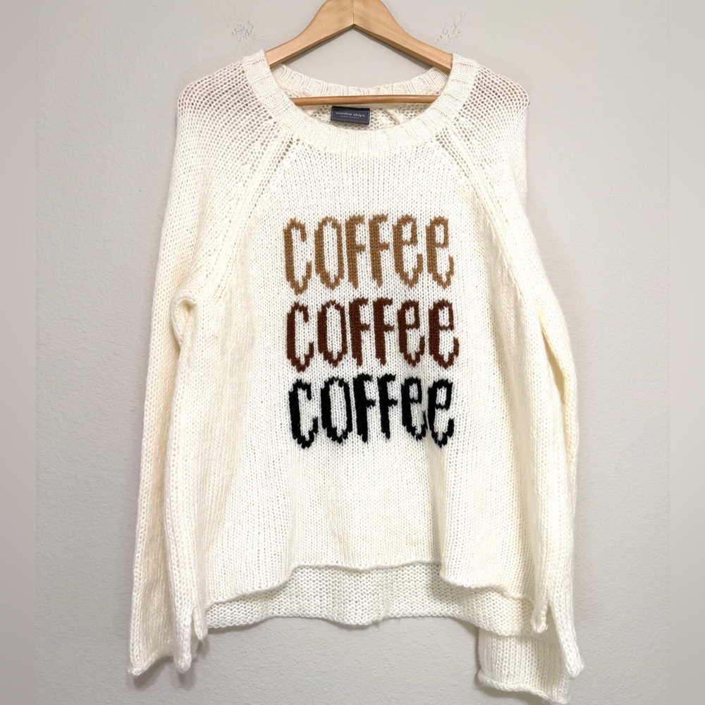 WOODEN SHIPS Coffee Knit Mohair Sweater in Ecru Size S/M